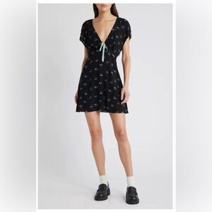 Free People Everyone’s Favorite Floral Black Combo Mini Dress Size Medium NWT